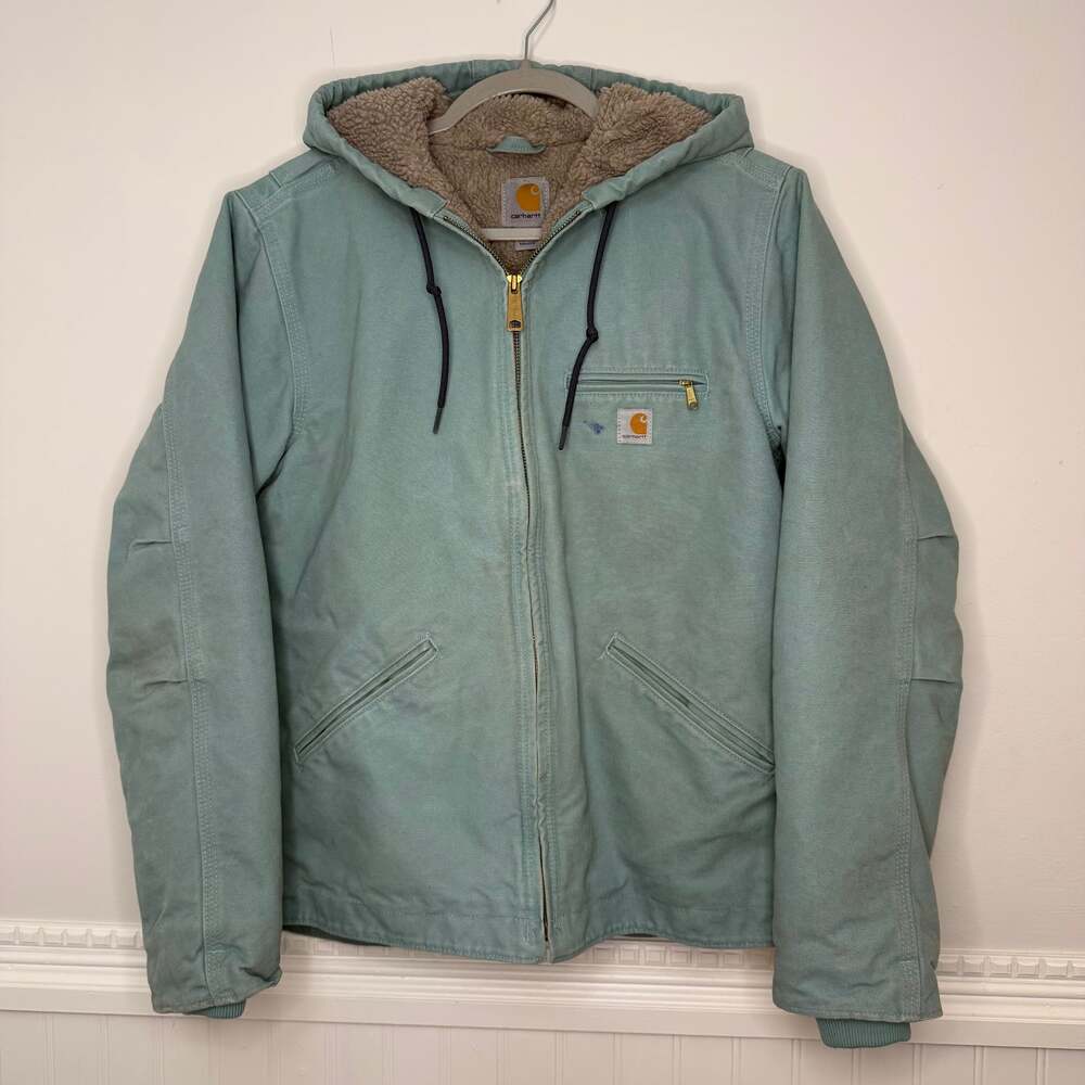 Carhartt Women’s Small Utility Chore Jacket Barn Coat Blue Green Sherpa Lined